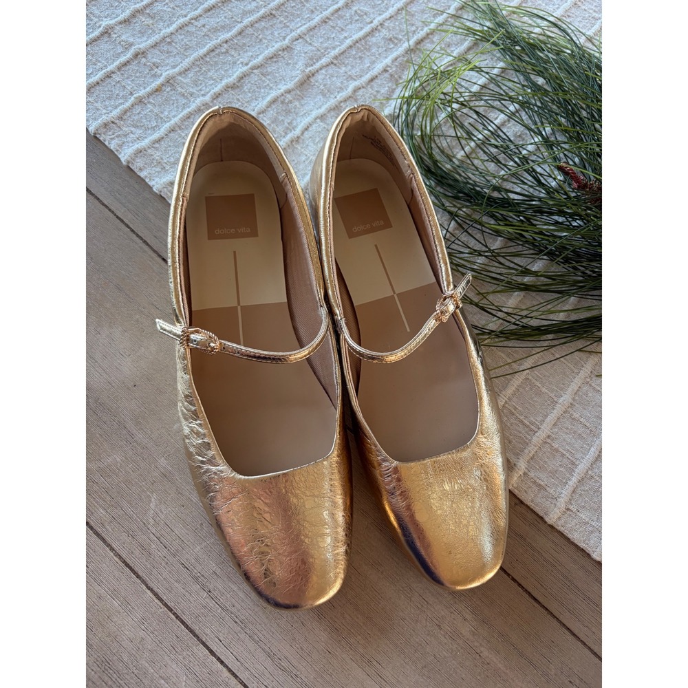 Dolce Vita Aileen Ballet Flat Mary Jane Shoes Metallic Leather Gold Women's 7.5 - Picture 2 of 10